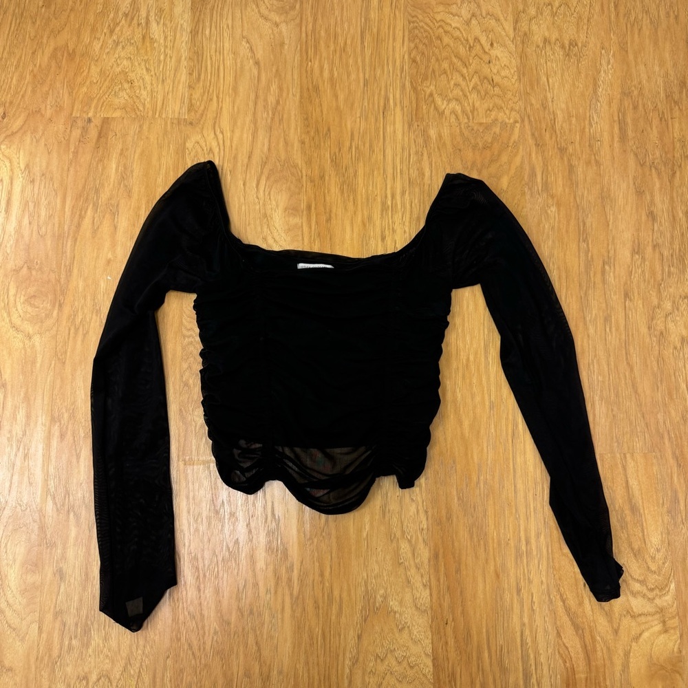 Urban Outfitters Black Long Sleeve Mesh Crop Top Women's L